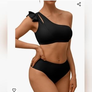 New one shoulder ruffle bikini set‎ XL black